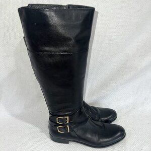 Franco Sarto Black Leather Knee-High Boots Women’s Size 8.5, Winter Party Shoes